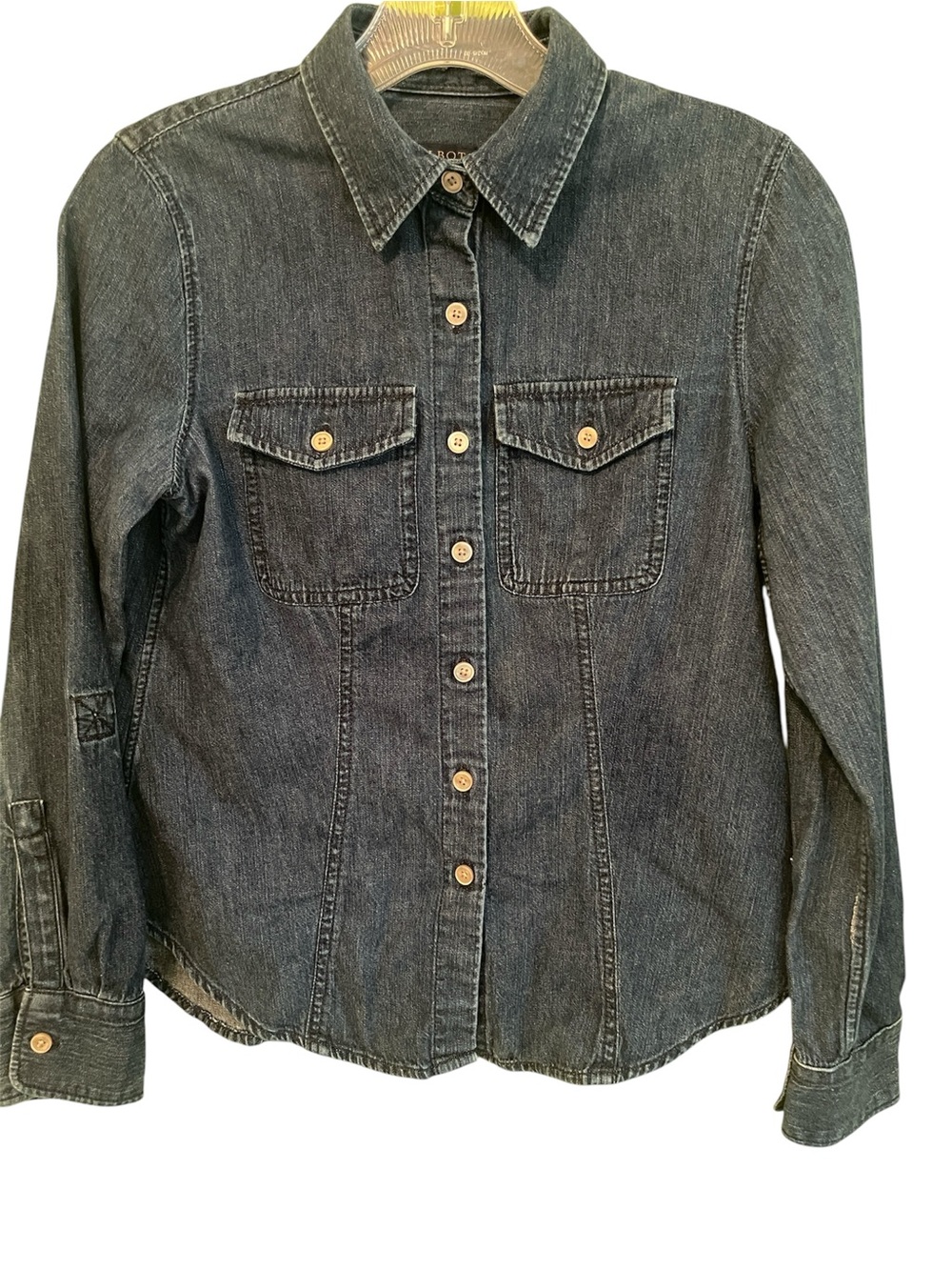 Talbots Denim Button Front Shirt in a dark wash blue